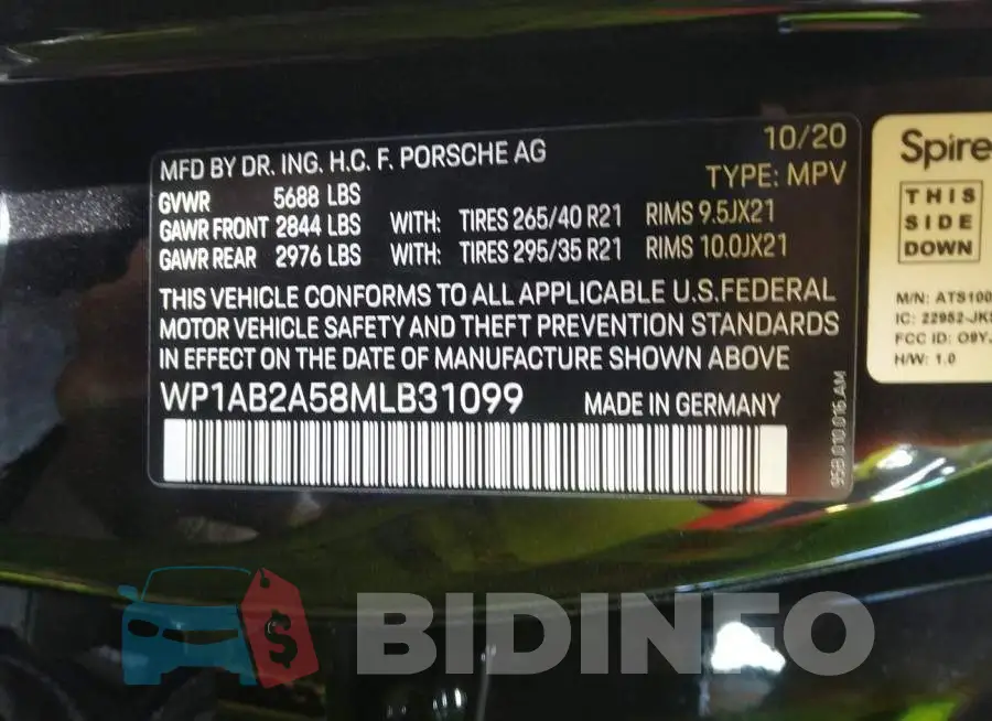 WP1AB2A58MLB31099 Photo# 9