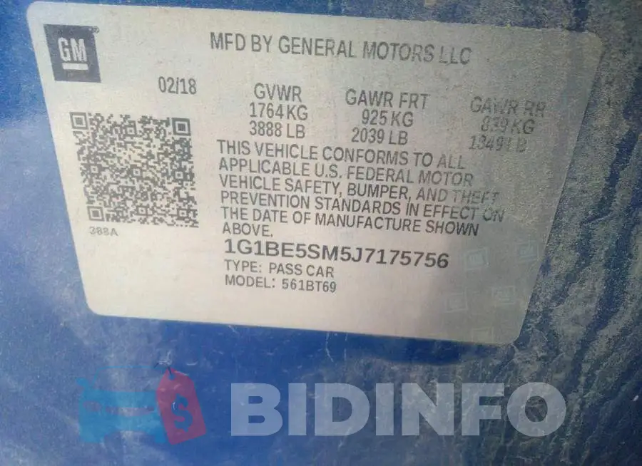 1G1BE5SM5J7175756 Photo# 9