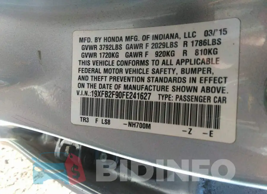 19XFB2F90FE241627 Photo# 9