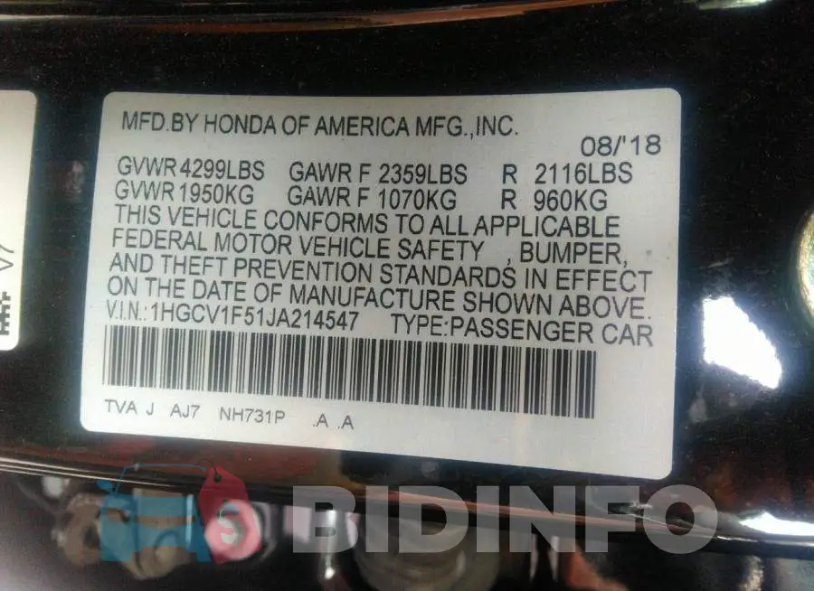 1HGCV1F51JA214547 Photo# 9