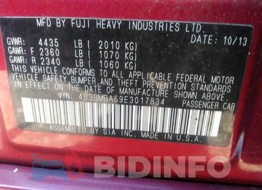 4S3BMBA69E3017834 Photo# 9