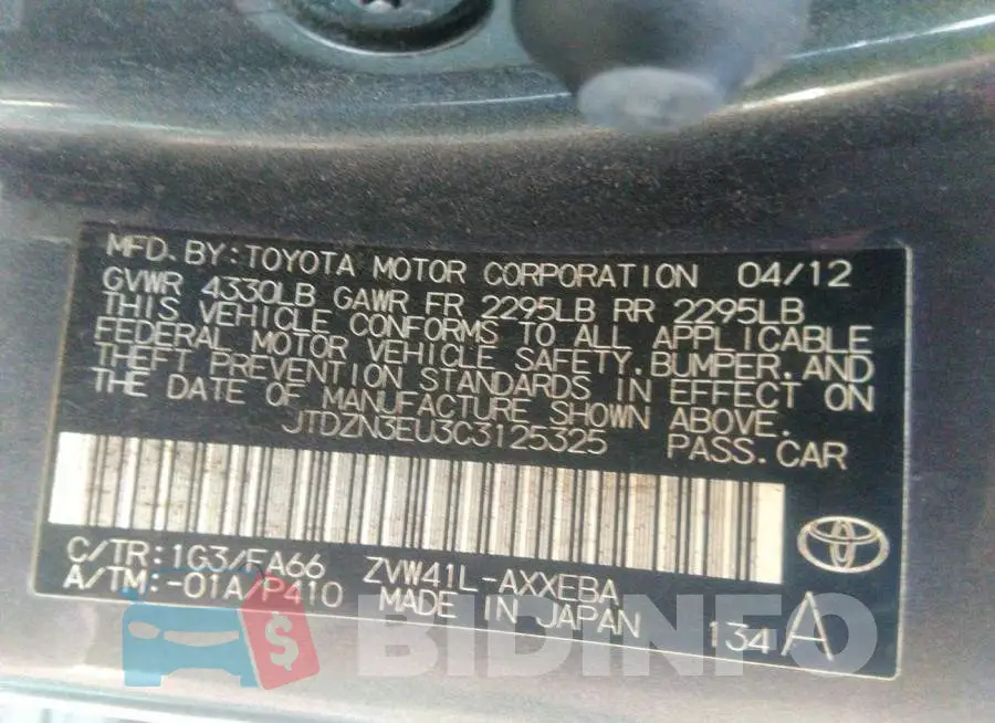 JTDZN3EU3C3125325 Photo# 9