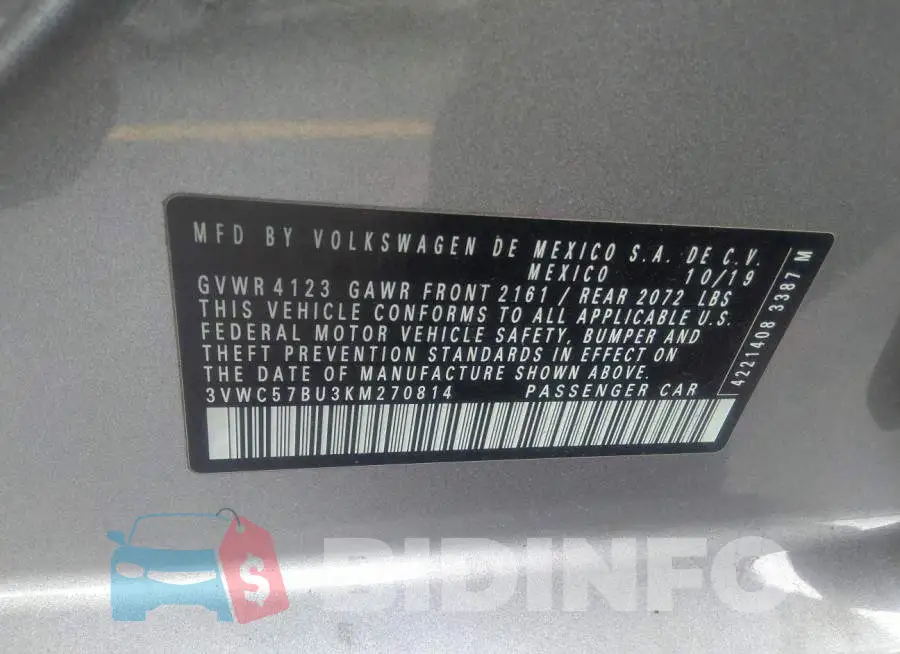 3VWC57BU3KM270814 Photo# 9