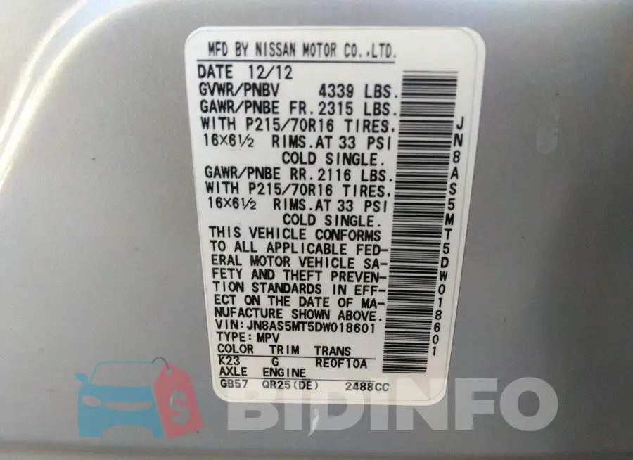 JN8AS5MT5DW018601 Photo# 9