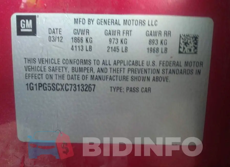 1G1PG5SCXC7313267 Photo# 9