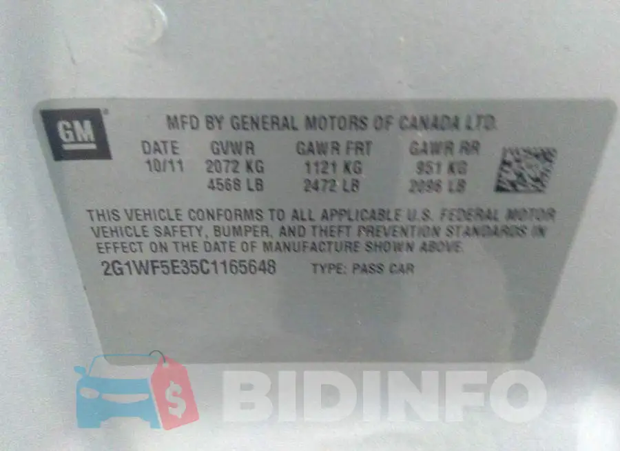2G1WF5E35C1165648 Photo# 9