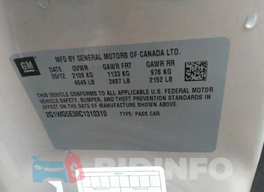 2G1WG5E38C1310310 Photo# 9