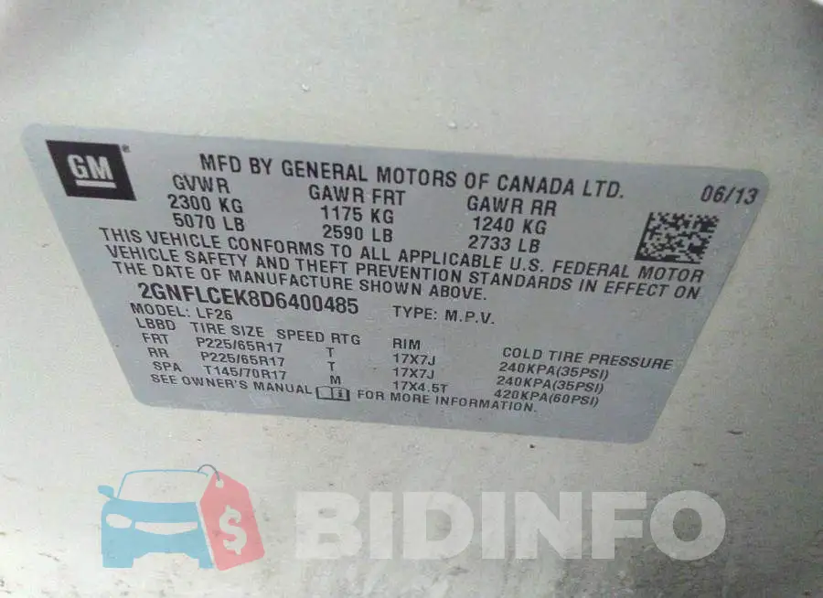 2GNFLCEK8D6400485 Photo# 9