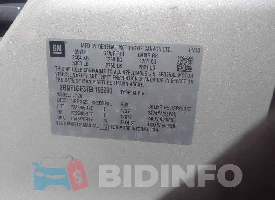 2GNFLGE37E6196280 Photo# 9