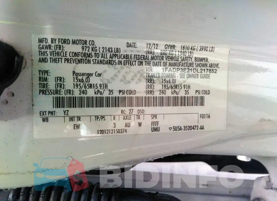 1FADP3E21DL217852 Photo# 9