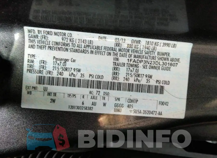 1FADP3N23DL301607 Photo# 9