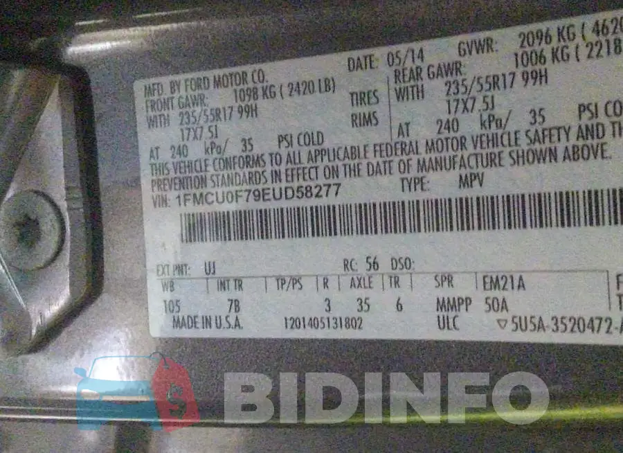 1FMCU0F79EUD58277 Photo# 9