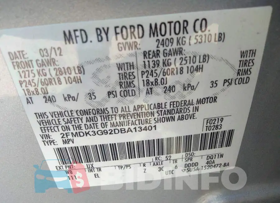 2FMDK3G92DBA13401 Photo# 9