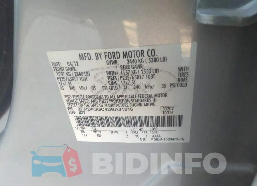 2FMDK3GC4DBA31216 Photo# 9