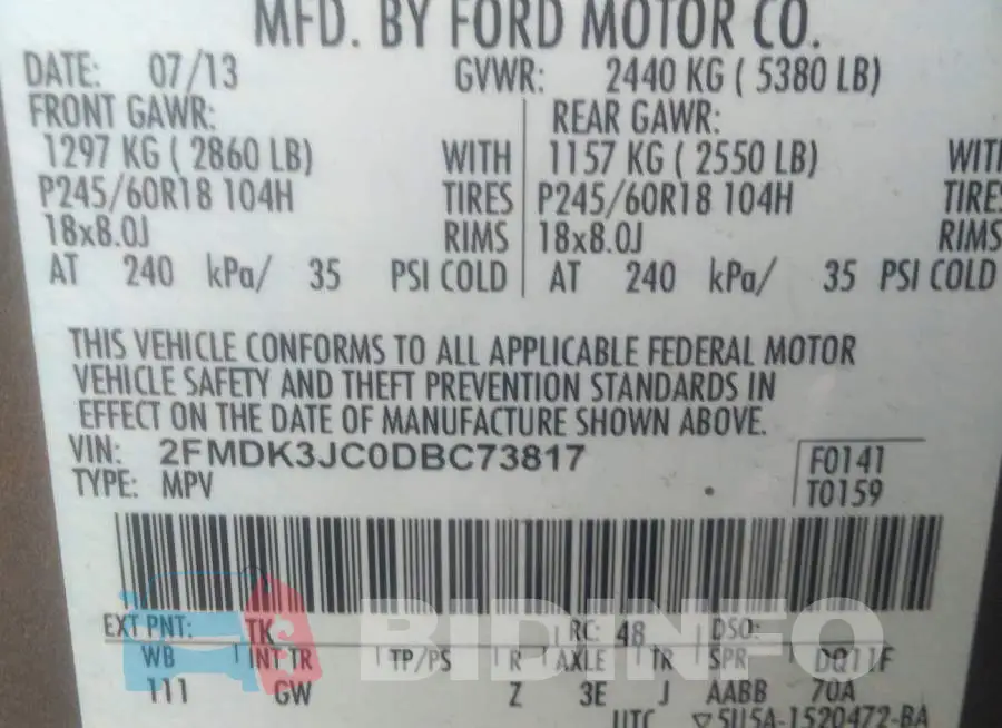 2FMDK3JC0DBC73817 Photo# 9