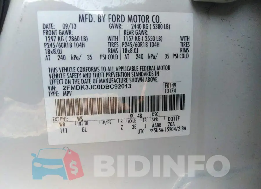 2FMDK3JC0DBC92013 Photo# 9