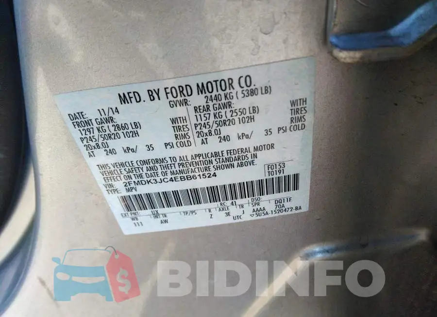 2FMDK3JC4EBB61524 Photo# 9