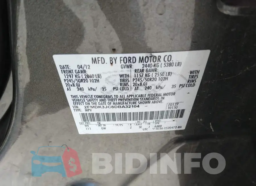 2FMDK3JC8DBA32104 Photo# 9
