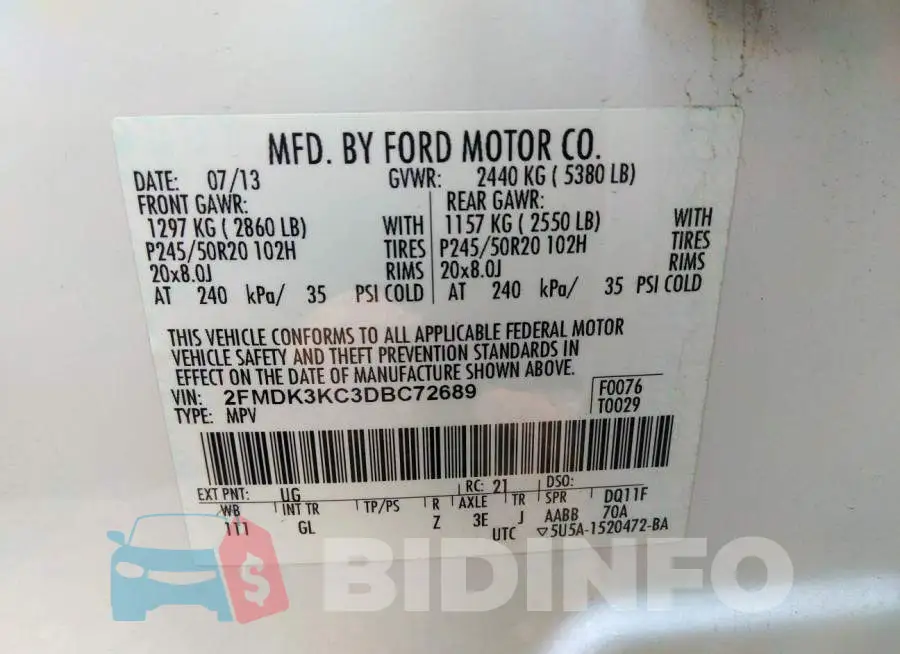 2FMDK3KC3DBC72689 Photo# 9