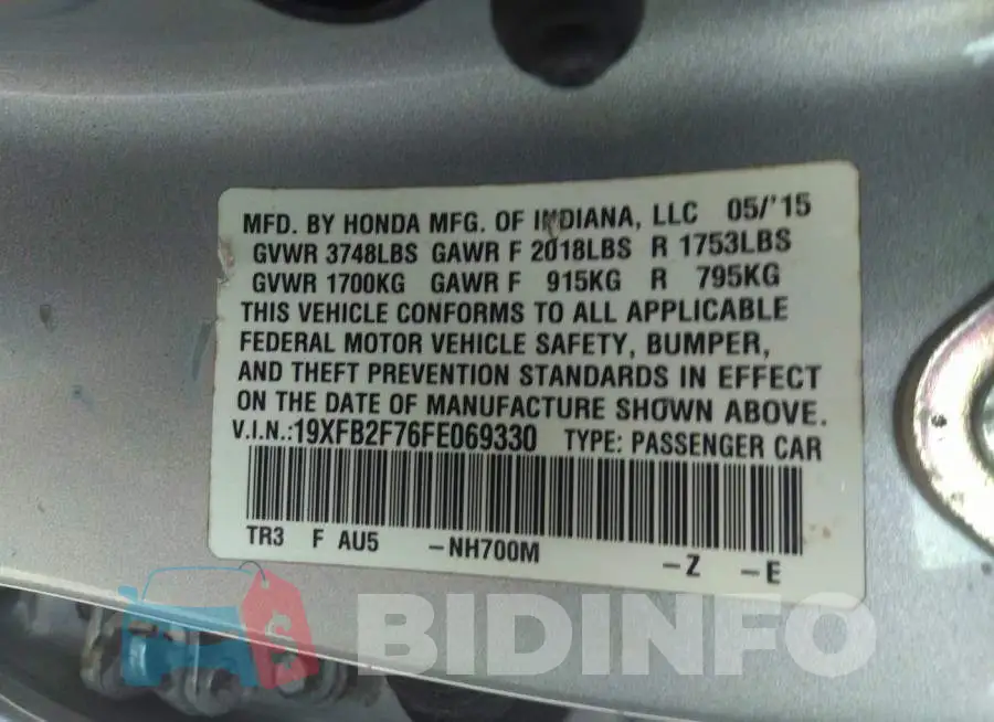 19XFB2F76FE069330 Photo# 9