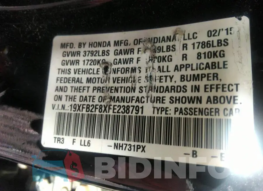 19XFB2F8XFE238791 Photo# 9