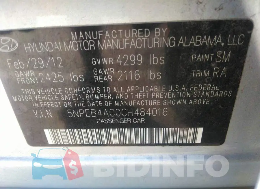 5NPEB4AC0CH484016 Photo# 9