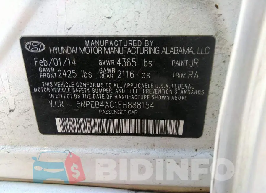 5NPEB4AC1EH888154 Photo# 9