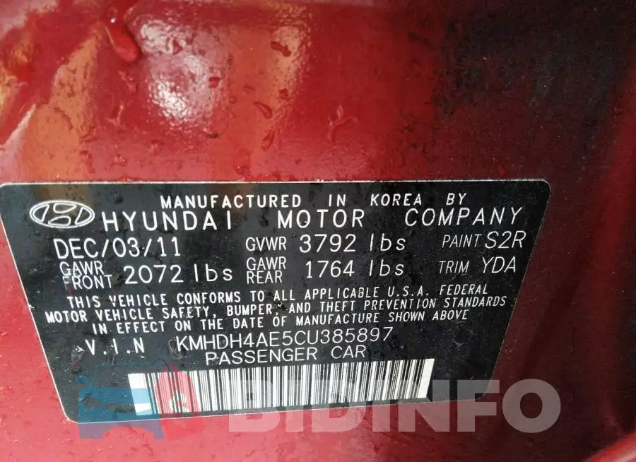 KMHDH4AE5CU385897 Photo# 9