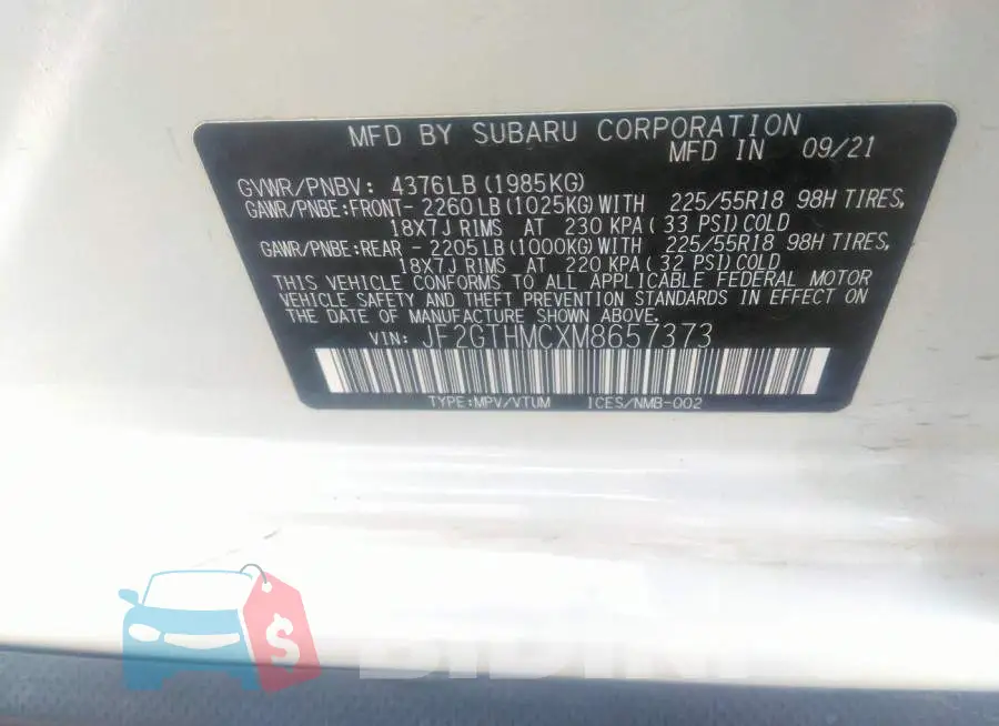 JF2GTHMCXM8657373 Photo# 9