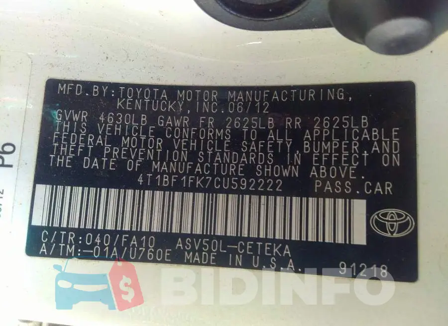 4T1BF1FK7CU592222 Photo# 9