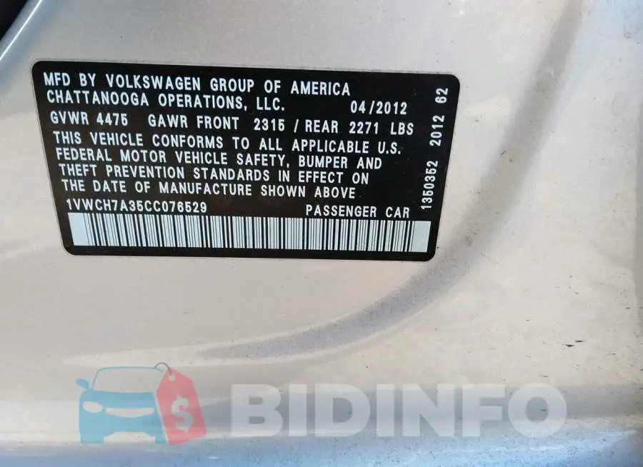 1VWCH7A35CC076529 Photo# 9
