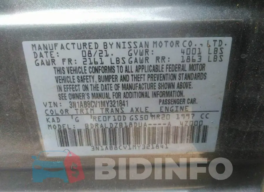 3N1AB8CV1MY321841 Photo# 9