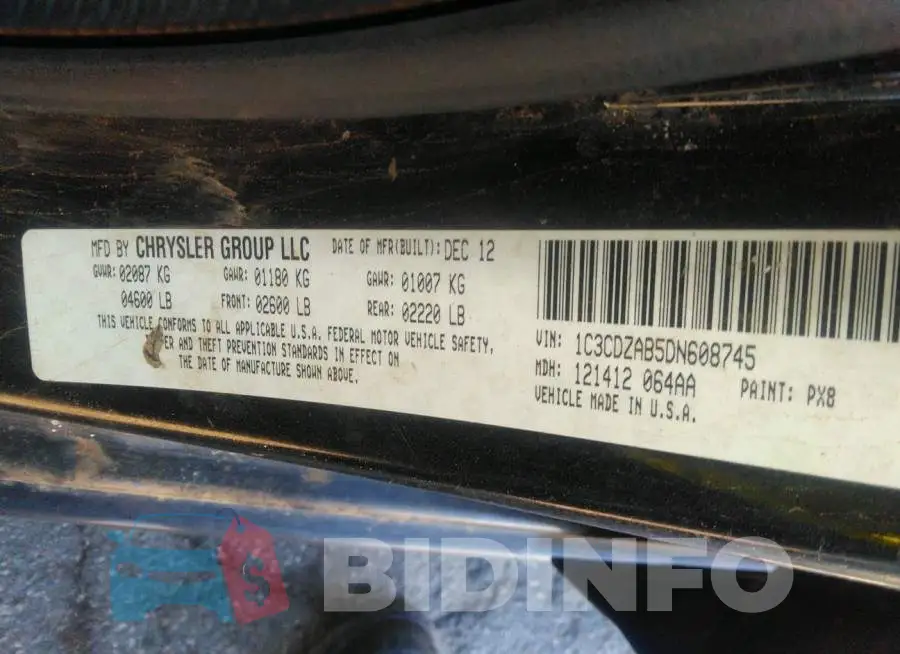 1C3CDZAB5DN608745 Photo# 9