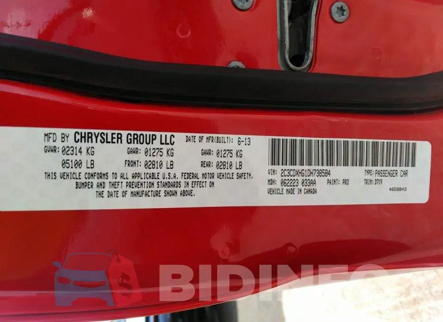 2C3CDXHG1DH738584 Photo# 9