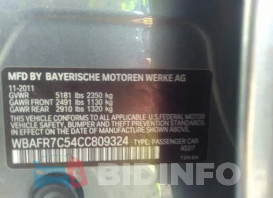 WBAFR7C54CC809324 Photo# 9