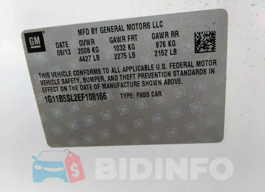 1G11B5SL2EF108166 Photo# 9