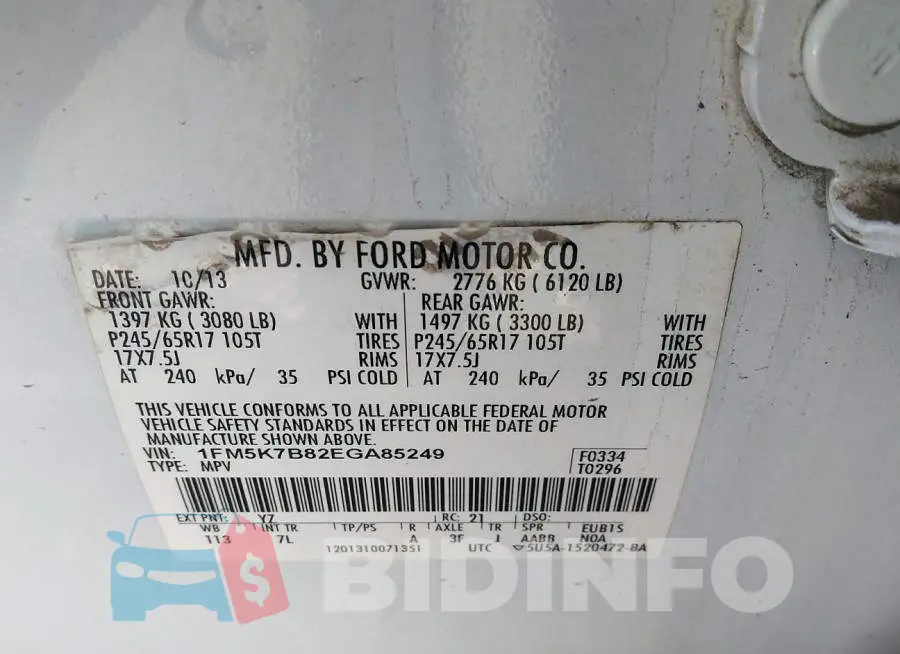 1FM5K7B82EGA85249 Photo# 9