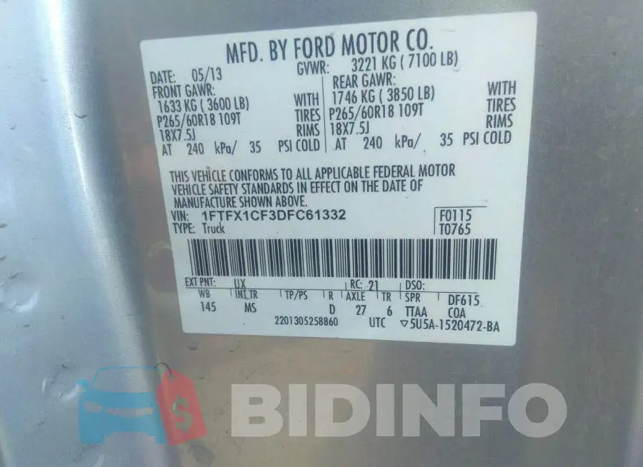 1FTFX1CF3DFC61332 Photo# 9
