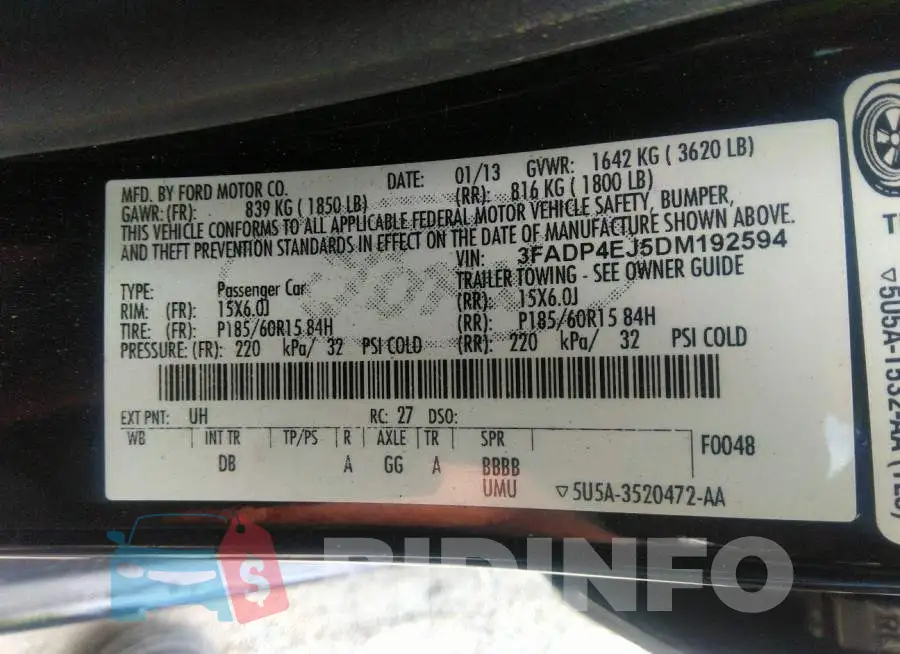 3FADP4EJ5DM192594 Photo# 9