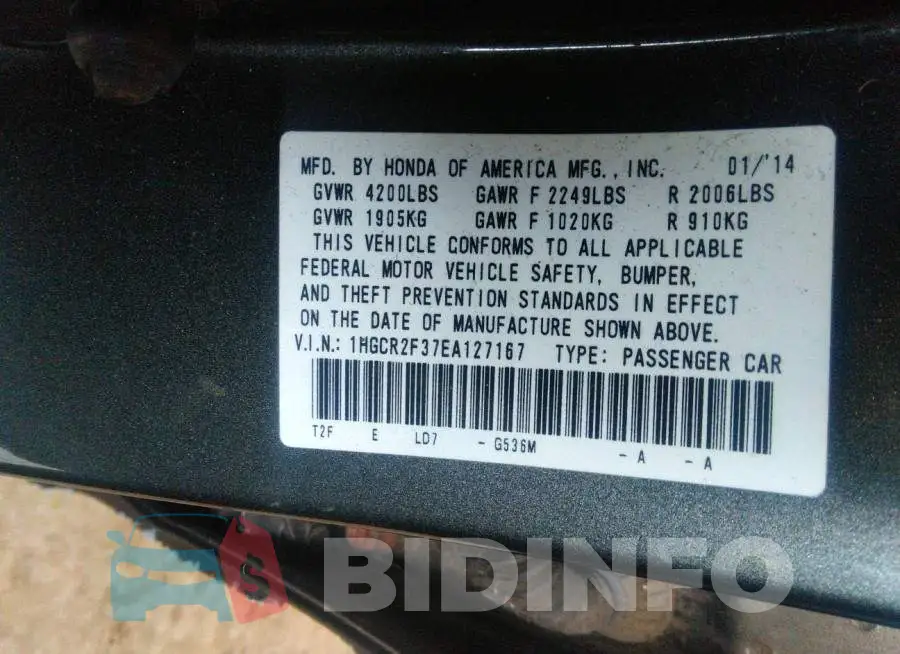 1HGCR2F37EA127167 Photo# 9