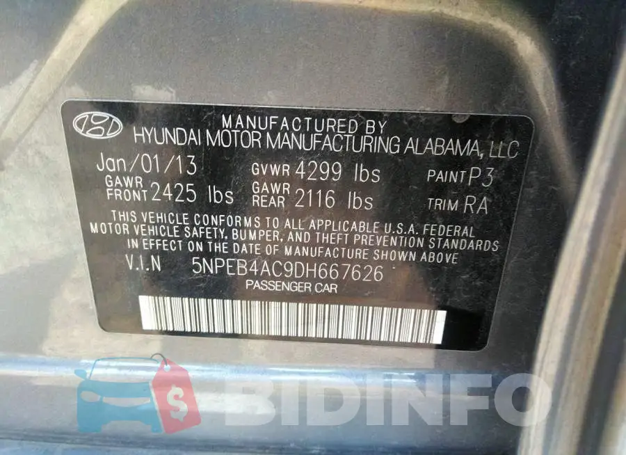 5NPEB4AC9DH667626 Photo# 9