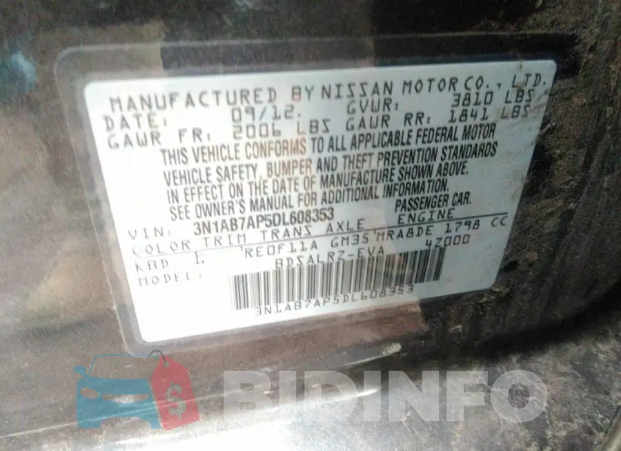 3N1AB7AP5DL608353 Photo# 9
