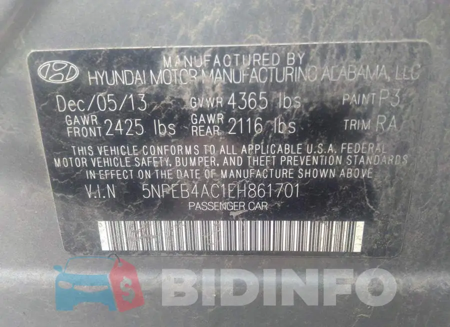 5NPEB4AC1EH861701 Photo# 9