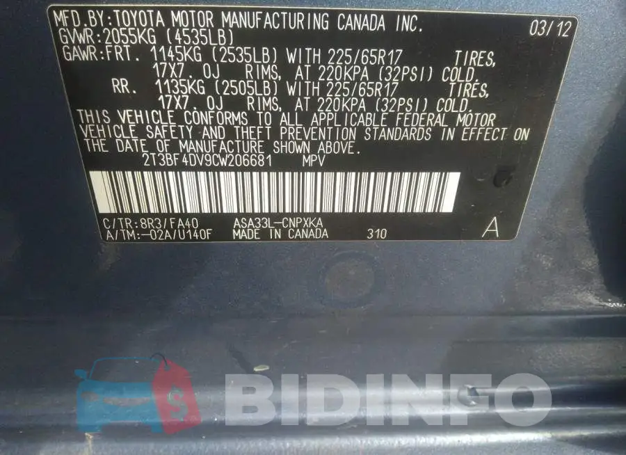 2T3BF4DV9CW206681 Photo# 9
