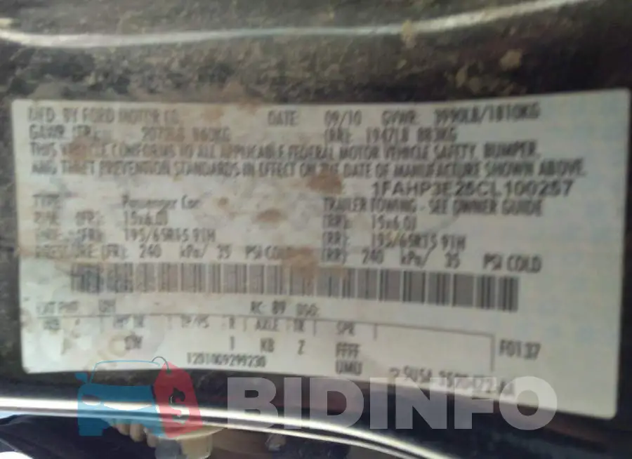 1FAHP3E25CL100257 Photo# 9
