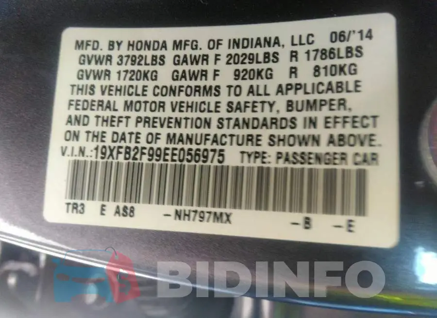 19XFB2F99EE056975 Photo# 9
