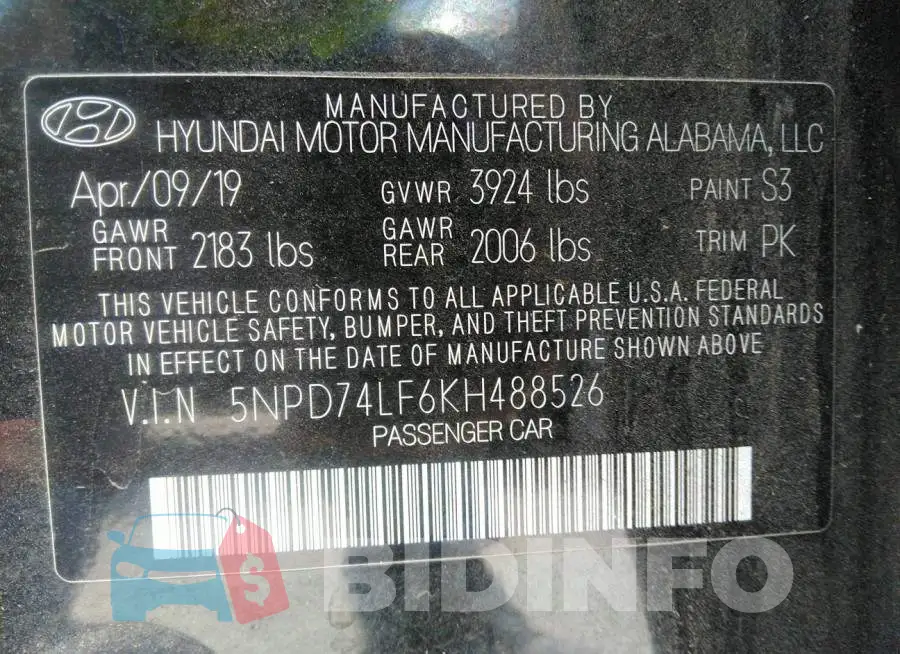 5NPD74LF6KH488526 Photo# 9