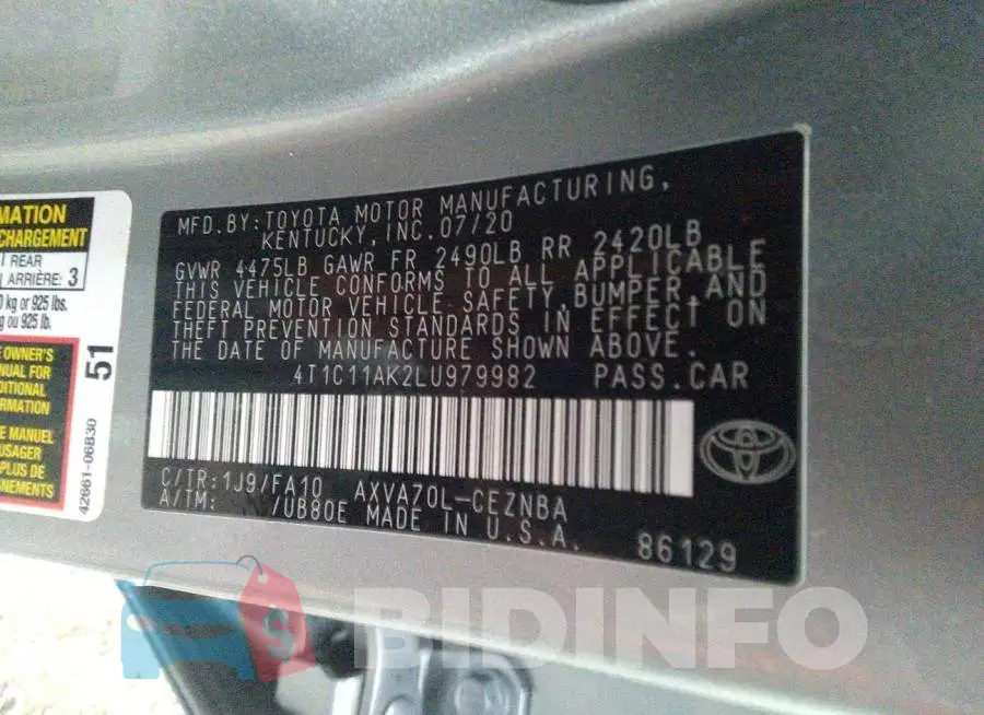 4T1C11AK2LU979982 Photo# 9