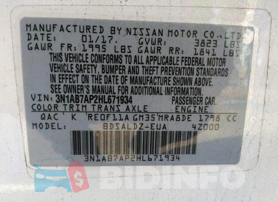 3N1AB7AP2HL671934 Photo# 9