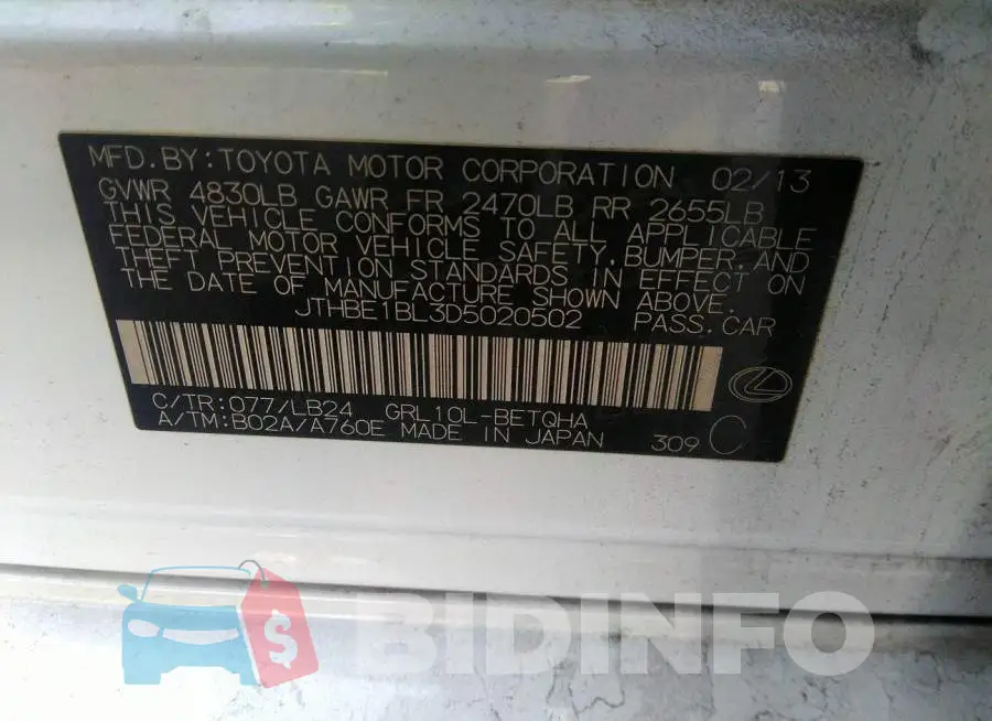 JTHBE1BL3D5020502 Photo# 9
